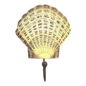 Hand Carved Scallop Shell Single Hook Hanger Wood Burned Wall Decor